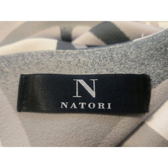 Natori Mod Print Midi Dress 16 Gray Blush Pleated Womens V-neck Stretch - Picture 6 of 7